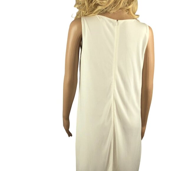 Mango Sleeveless Cream/White Fringe Hem Dress V-Neckline Back Zipper - Picture 4 of 8